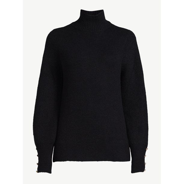 Scoop Women's Button Cuff Turtleneck Sweater - Walmart.com | Walmart (US)