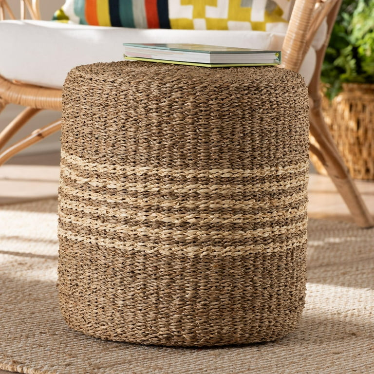 bali & pari Wickham Modern Bohemian Natural Brown Seagrass Ottoman Footstool | Walmart (US)