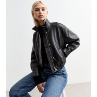 Women's Black High Neck Faux Leather Bomber Jacket New Look | New Look (UK)