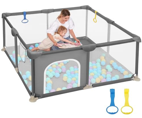 Dripex Baby Playpen, 47"×47" Play Pens for Babies and Toddlers, Safe Anti-Fall Play Yard with Gates, Baby Fence with Breathable Mesh, Indoor & Outdoor Kids Activity Center, Grey | Amazon (US)