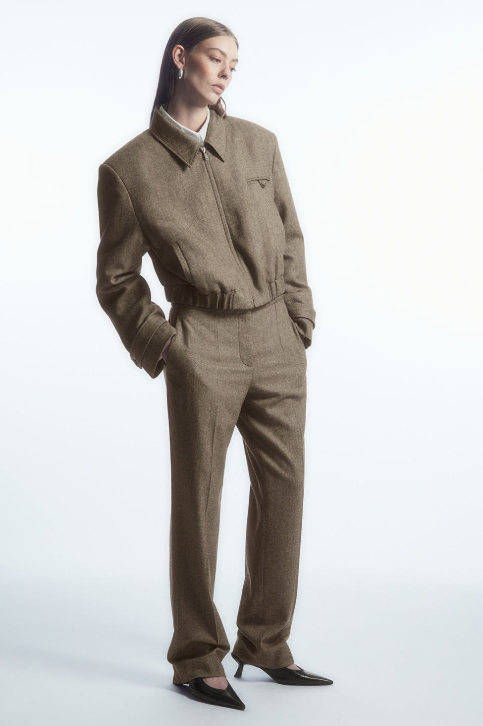 POWER-SHOULDER WOOL-HERRINGBONE JACKET - LIGHT BROWN - COS | COS (EU)