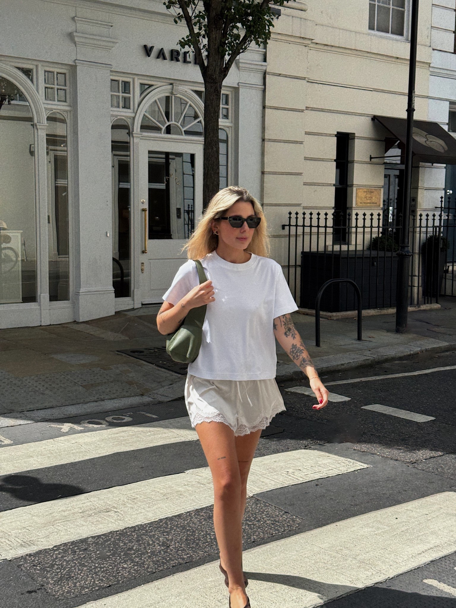 Lace satin shorts and a white tee