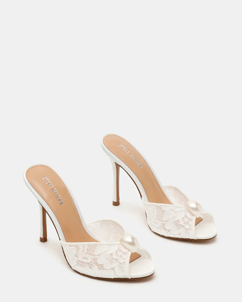 PRIYA Pearl White Lace Mule Women's Heel | Steve Madden (US)