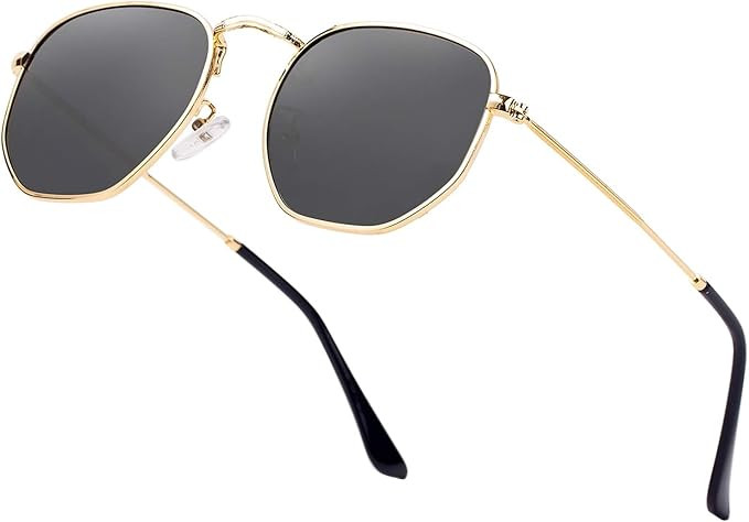 Hipster Hexagonal Polarized Sunglasses Men Women Geometric Square Small Vintage Metal Frame Retro... | Amazon (US)
