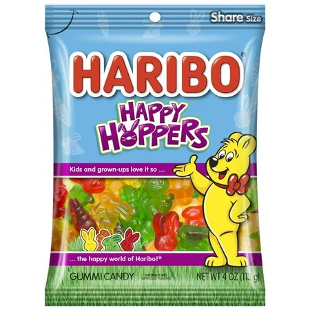 HARIBO Happy Hoppers Gummies Easter Fruit Flavor Bunny Shaped Gummy Candy, 4oz, Share Size Peg Bag | Walmart (US)
