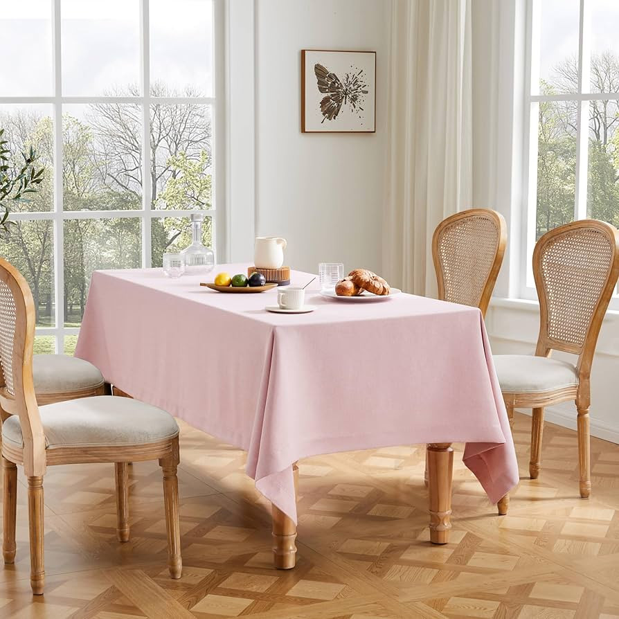 ZeeMart Basic Linen Textured Table Cloth, 52 x 70 Inch Pink, Farmhouse Style Pink Rectangle Table... | Amazon (US)