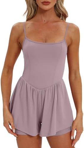 Beaully Women's Summer Sleeveless Athletic Rompers Spaghetti Strap Double Lined Shorts Jumpsuit O... | Amazon (US)