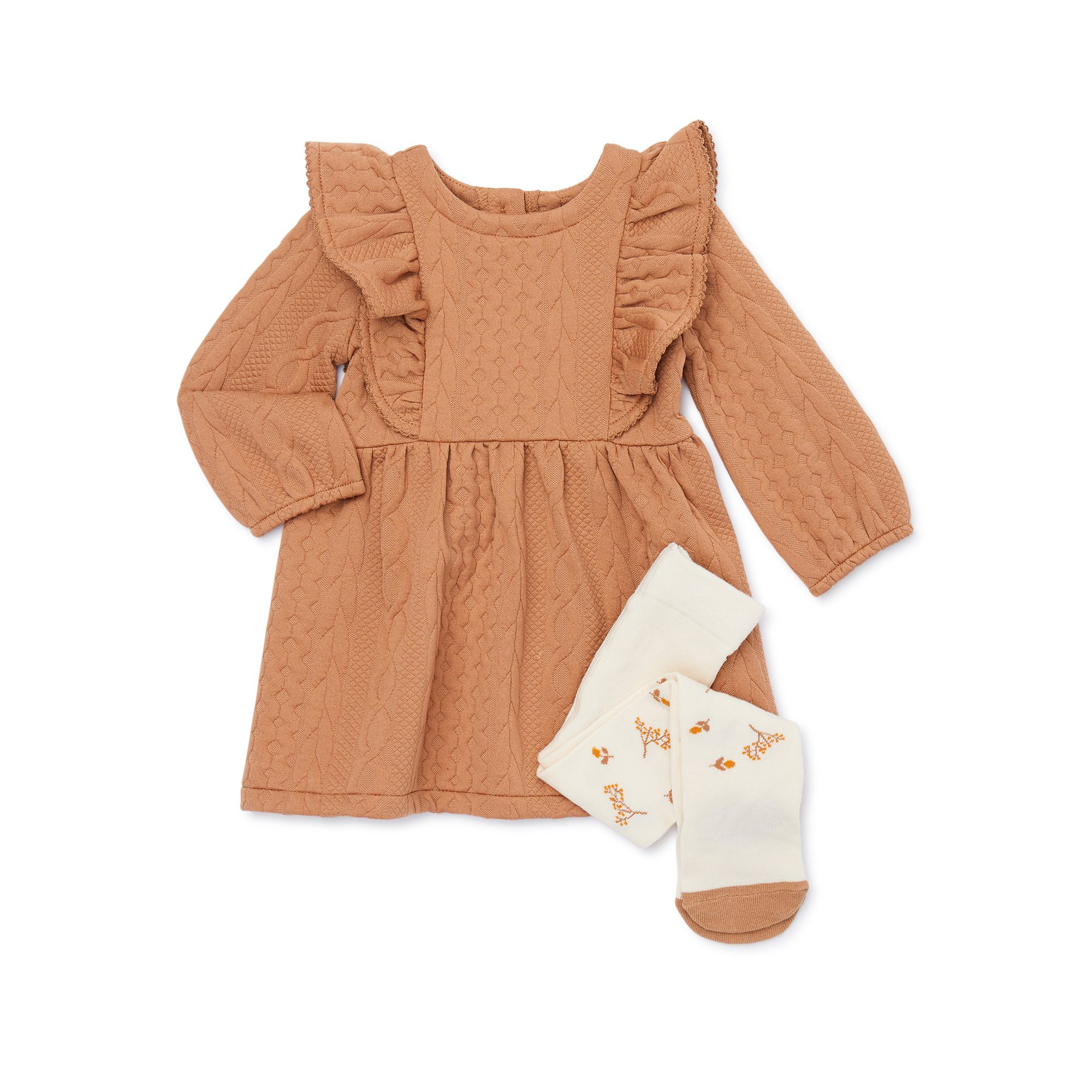 Wonder Nation Baby Girl Ruffled Knit Dress with Tights, Sizes 0M-24M | Walmart (US)