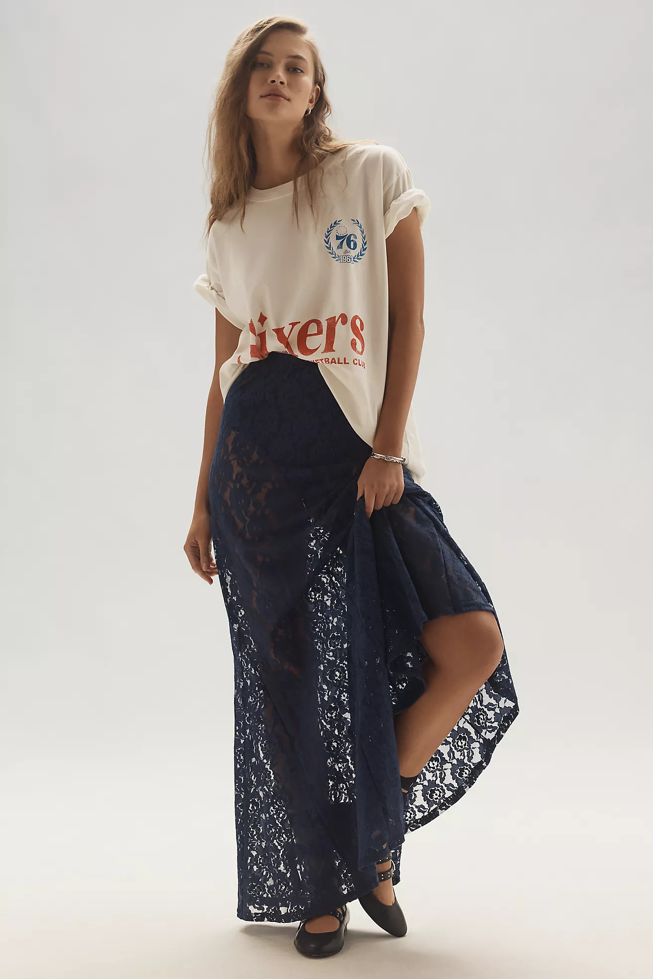 By Anthropologie Sheer Tiered Lace Maxi Skirt | Anthropologie (US)