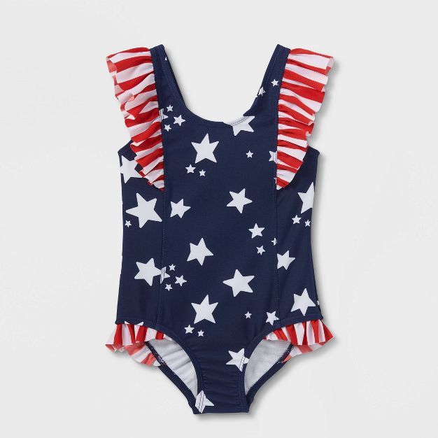 Toddler Girls' Star Print One Piece Swimsuit - Cat & Jack™ Navy Blue | Target