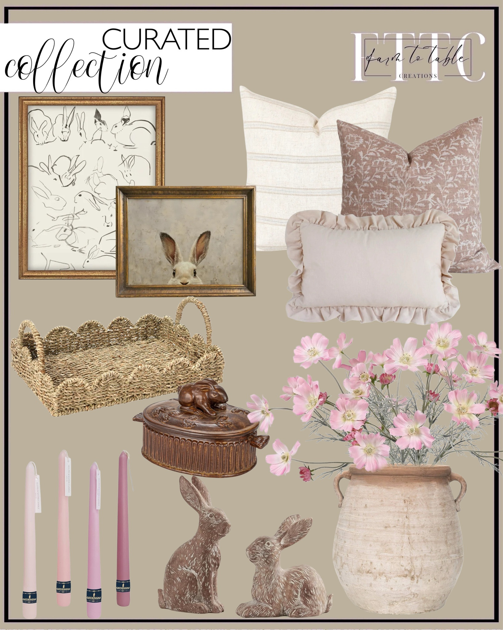 Curated Collection.  Follow @farmtotablecreations on Instagram for more inspiration.

Vintage Framed Canvas Art. Blush Floral Block Pillow Cover. Beige & Gray Striped Pillow Cover. Ruffled Lumbar. Easter Bunny Figurines. Vintage Easter Bunny Print. Brown Matte Rabbit Jar with lid. Scalloped Edge Tray. Artificial Pink Cosmos. Terracotta Vase. Pink Taper Candles. 

Console Table | Dining Room | Dining Room Artwork | Bathroom Finds | Bedroom Finds | Bedroom Furniture | nightstands | Home Decor| Fireplace Decor | Spring Refresh |  Bedroom Finds | Neutral Stems | Spring Stems | Bookshelf Decor | Bedroom Space | Cozy  Corner | Bathroom | Curated Entryway | Spring  Decor | End of Year Clearance | Trending Decor | Viral Decor  | Coffee Table Decor | Neutral Decor | Fall Stem Sale | Target Finds | Skinny Bench | Bedroom | Living Room | Breakfast Nook | Amazon Home | Target Sale | Loloi Rugs | Magnolia Home | console table | console table styling | faux stems | entryway space | front porch decor | neutral decor | entryway decor | cozy home | affordable decor |  home decor | home inspiration | console styling | entryway rug | cozy moody home | moody home decor | neutral home | bathroom decor | living room | spring decor | Hearth & Hand | Studio McGee | 2025 Home Trends | trending home | Crate&Barrel 




#LTKHome #LTKSaleAlert #LTKFindsUnder50