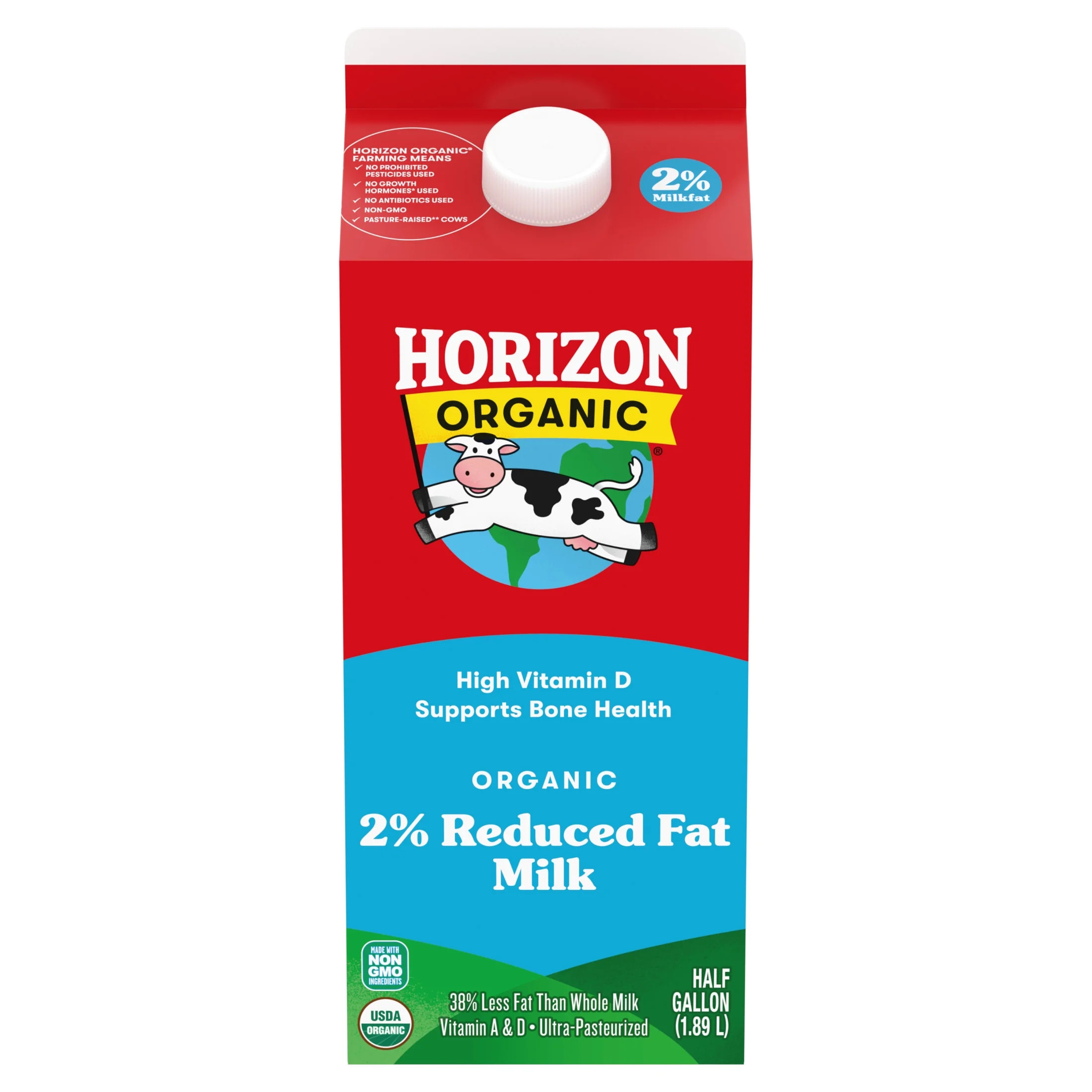 Horizon Organic High Vitamin D 2 Percent Milk, High Vitamin D Reduced Fat, 64 fl oz Carton | Walmart (US)