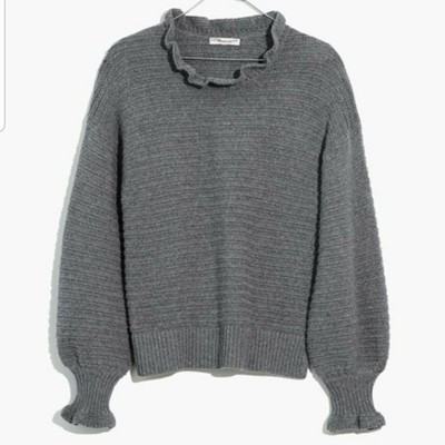 Madewell Ruffle Neck Sweater Cotton Merino Wool Gray Pullover Small  | eBay | eBay US