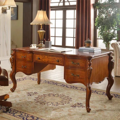Walnut Rectangular Solid Wood Writing desk with drawers desk | Wayfair North America