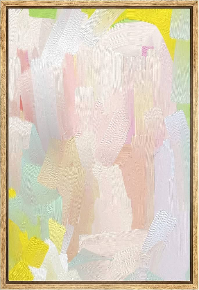 MUDECOR Framed Canvas Print Wall Art Pastel Pink, Yellow & Green Paint Strokes Abstract Shapes Wa... | Amazon (US)