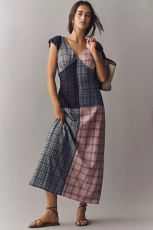 Rowing Blazers Patchwork Plaid Cap-Sleeve Maxi Dress | Anthropologie (US)