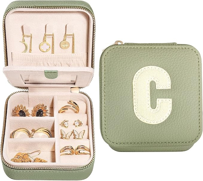 S.Leaf Initial Travel Jewelry Case Jewelry Boxes for Women Small Jewelry Box Travel Jewelry Box J... | Amazon (US)
