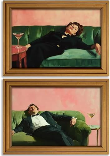 Vintage Gold Framed Bar Wall Art, Victorian Woman and Man on Couch with Martini Oil Painting Canv... | Amazon (US)