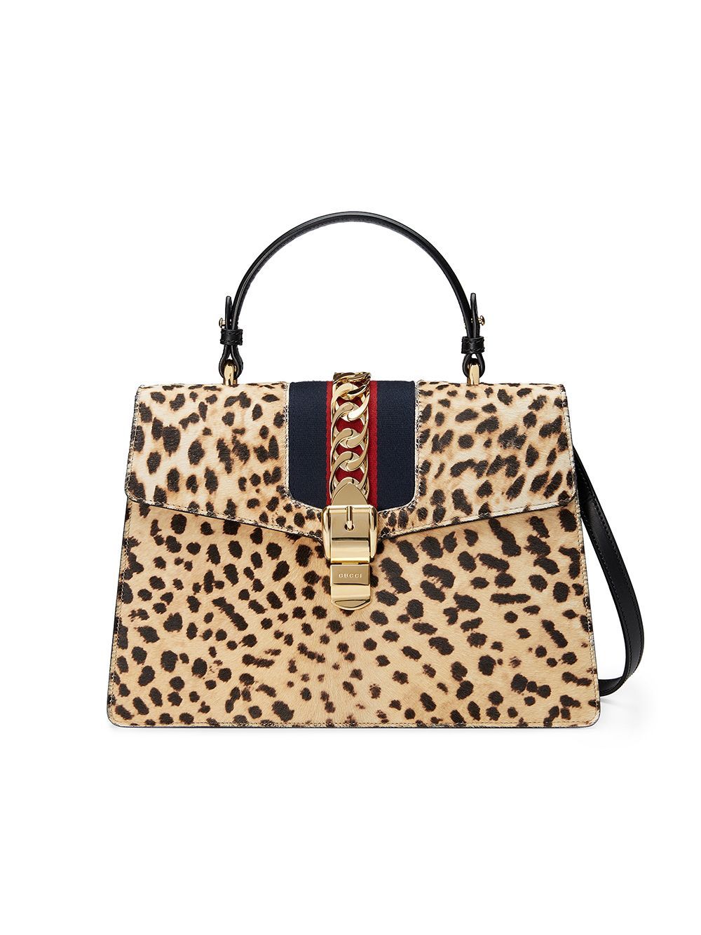 Gucci Sylvie leopard print top handle bag - Nude & Neutrals | FarFetch US