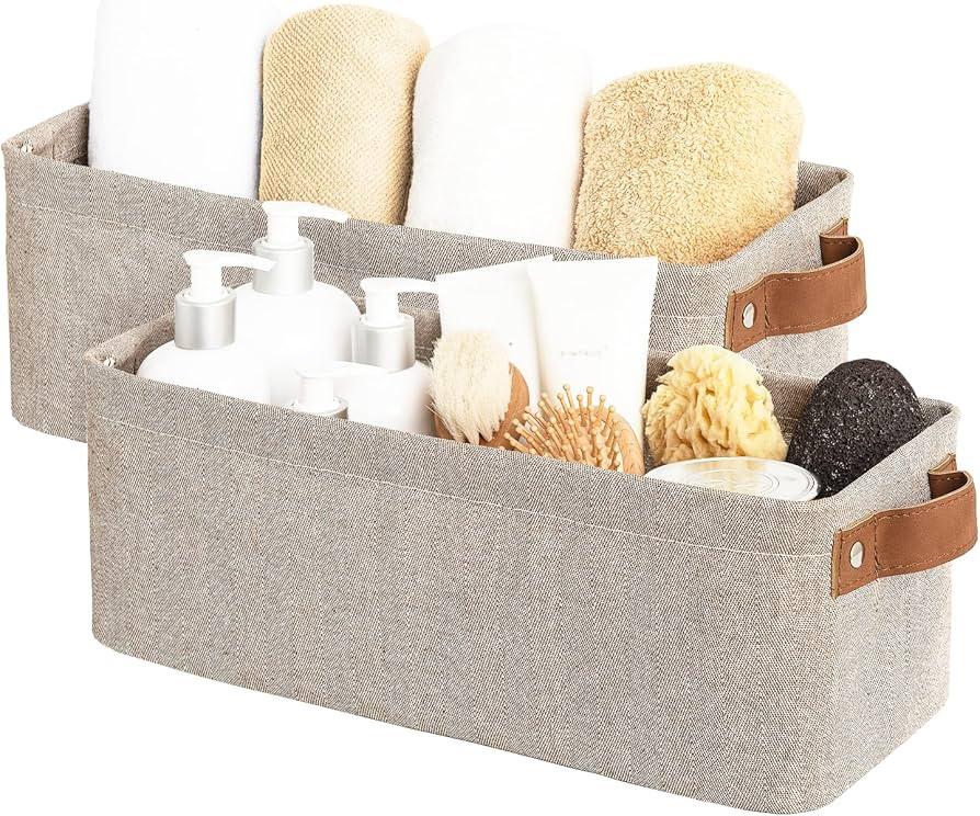 StorageWorks Narrow Storage Bins, Small Basket for Closet and Shelves, Fabric Organizer with Hand... | Amazon (US)