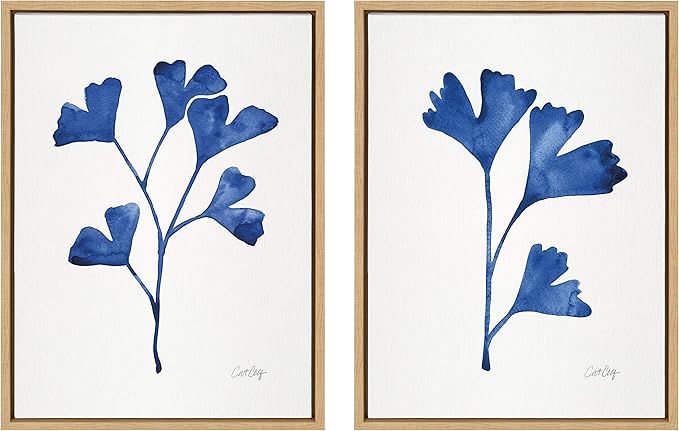 Kate and Laurel Sylvie Navy Ginkgo and Navy Ginkgo Trio Framed Canvas Wall Art Set by Cat Coquill... | Amazon (US)