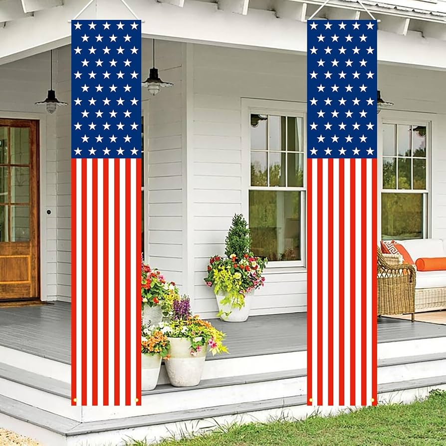 Patriotic Decorations - 4th of July Decorations Outdoor Hanging American Flag Banners Porch Sign ... | Amazon (US)