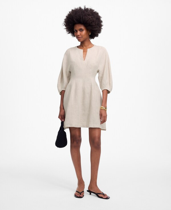 Splitneck Mini Dress in 100% Linen | Madewell