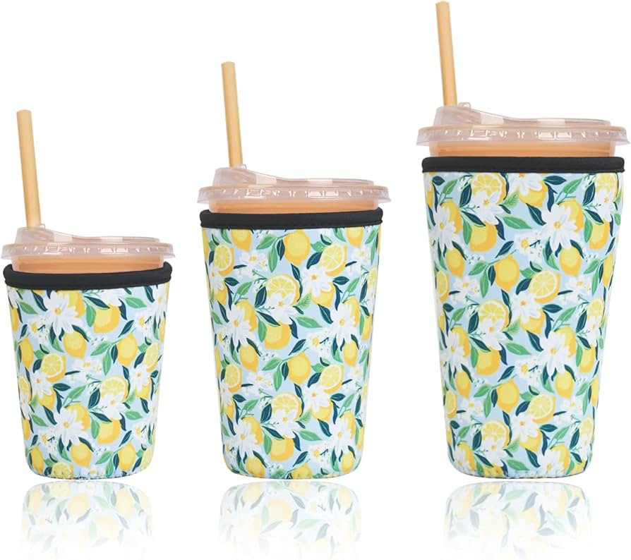 Amazon.com: Reusable Insulated Sleeve for Iced Coffee Cup, 3-Pack Coffee Neoprene Drink Sleeve for Cold & Hot Drinks, Beverage Holder for Iced Coffee (Bright Lemons): Home & Kitchen | Amazon (US)