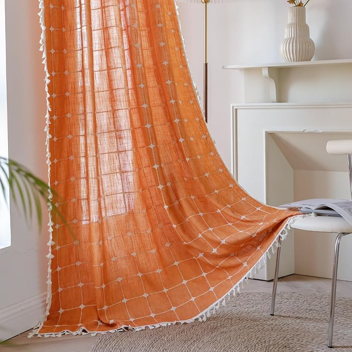 Sutuo Home Boho Curtains for Bedroom, Light Filtering Linen Plaids Farmhouse Tassels Window Treat... | Amazon (US)