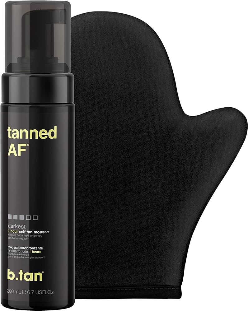 b.tan Dark Self Tanner Kit | Tanned AF Bundle - Dark Self Tanner Mousse with Self Tanning Mitt Ap... | Amazon (US)