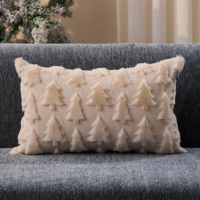 DFXSZ Christmas Tree Pillow Covers 12x20 inch Christmas Decoration Beige Soft Plush Faux Fur Jacq... | Amazon (US)