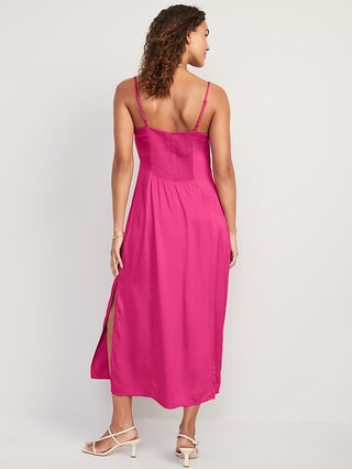 Satin Smocked Midi Slip Dress for Women | Old Navy (US)