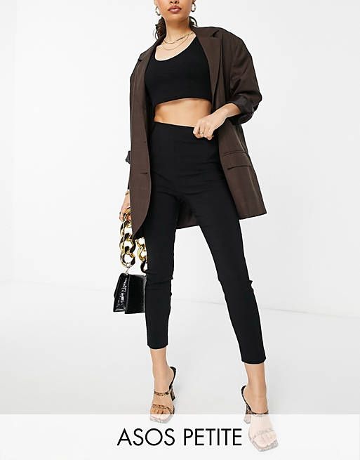 ASOS DESIGN Petite high waist pants in skinny fit in black | ASOS | ASOS (Global)