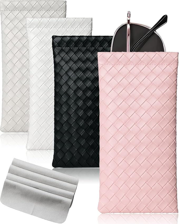 4 Pcs Squeeze Top Sunglass Case with Cleaning Cloth, Soft Leather Eyeglass Case Portable Sunglass... | Amazon (US)