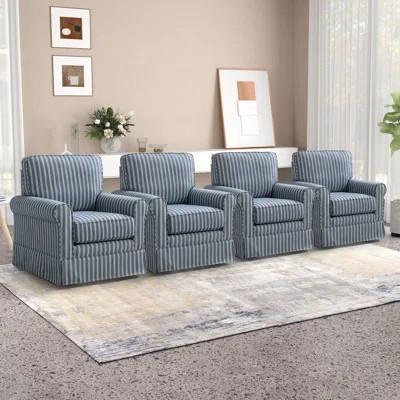 33.1'' Wide Modern Linen Striped Swivel Upholstered Arm Accent Chair (Set of 6) | Wayfair North America