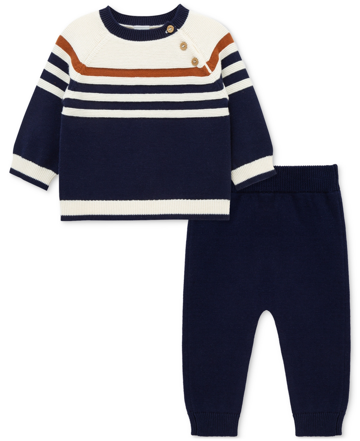 Little Me Baby Boys Cotton Striped Sweater & Pants, 2 Piece Set - Navy | Macy's