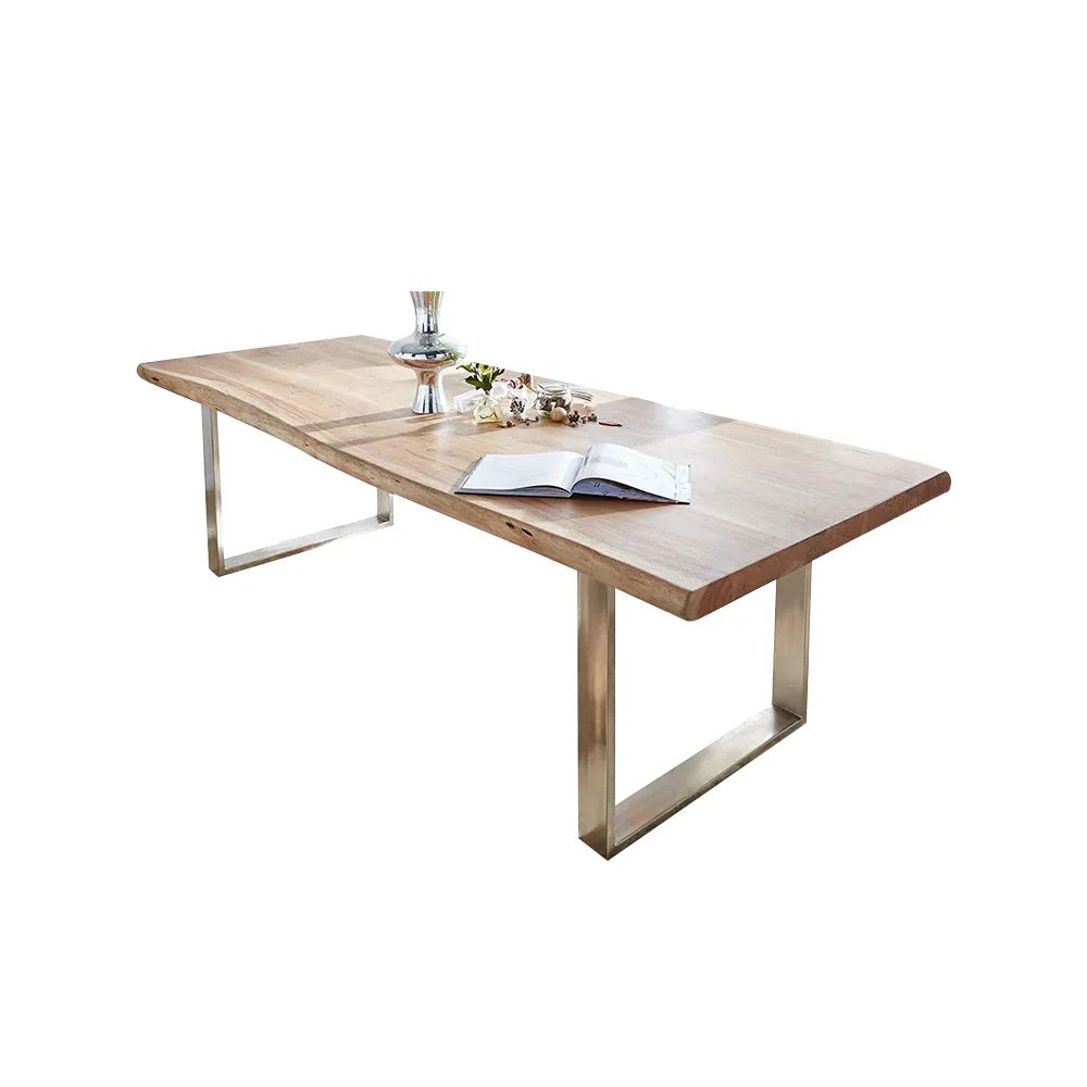 Rustic 60" Live Edge Dining Table for 6 Person Wooden Tabletop Sled Base - Kitchen & Dining Furni... | Homary.com