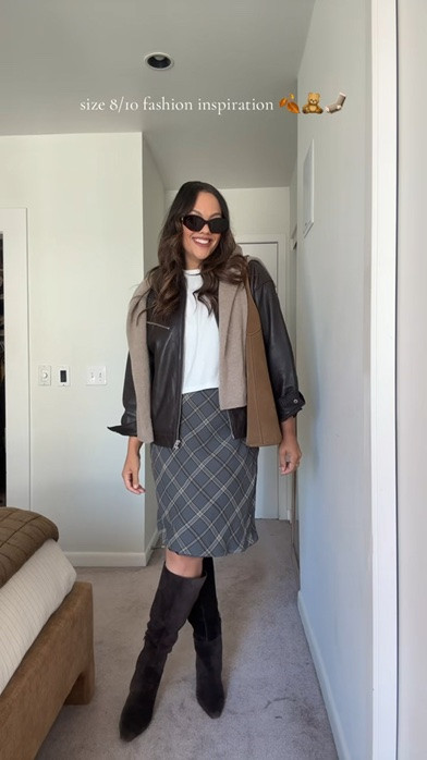 I’m your girl for size 8/10 millennial fashion inspiration!

-Aritzia plaid knee length midi skirt, I have a size medium. Similar option also linked.
-Reformation 3/4 length sleeve white T-shirt, I have a size large.
-Quince brown leather jacket, I have a size medium.
-Sam Edelman knee-high brown suede heeled boots, I have the wide calf version.
-Aritzia beige cashmere cardigan, similar linked.
-Celine Triomphe brown cat eye sunglasses.
-Coach beige suede tote bag.

#LTKfall #LTKstyletip #LTKcanada