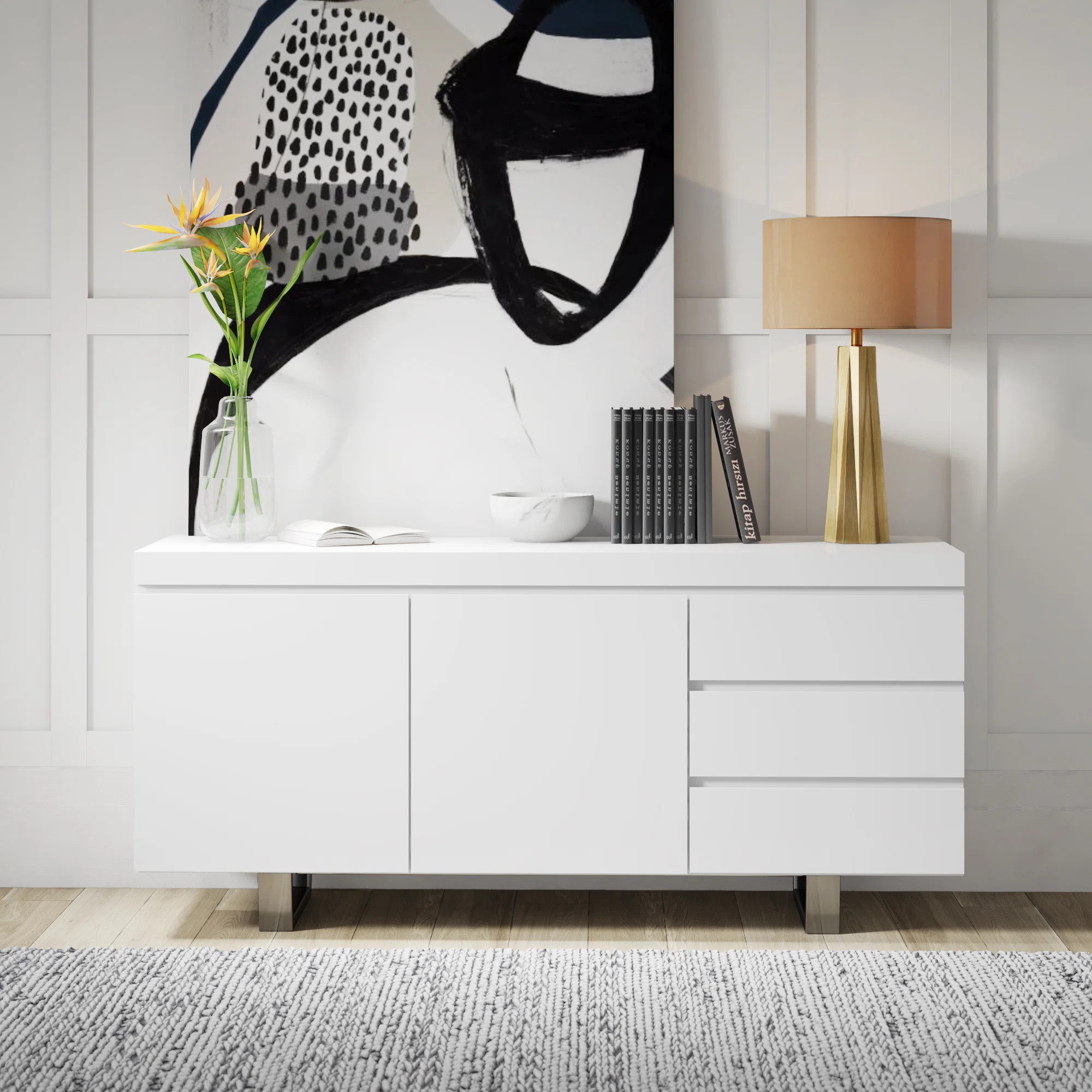 Camrun Sienna Buffet – Modern White Sideboard with Storage Drawers and Cabinets, Contemporary D... | Wayfair North America