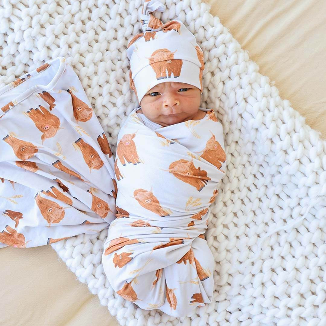 Happy Highland Cows Oversized Swaddle Blanket | Caden Lane