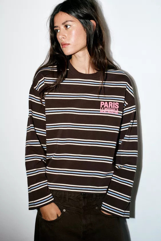 STRIPED T-SHIRT WITH TEXT | Zara UK