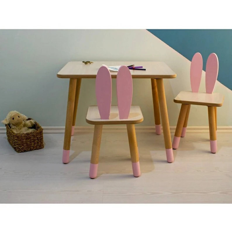 Kids Table and Chairs Wooden Kids Table Kids Furniture Toddler Table and Rabbit Chairs Set Montes... | Etsy (US)