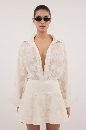 AZALEA OFF WHITE JACQUARD LONG SLEEVE SHIRT | DISSH