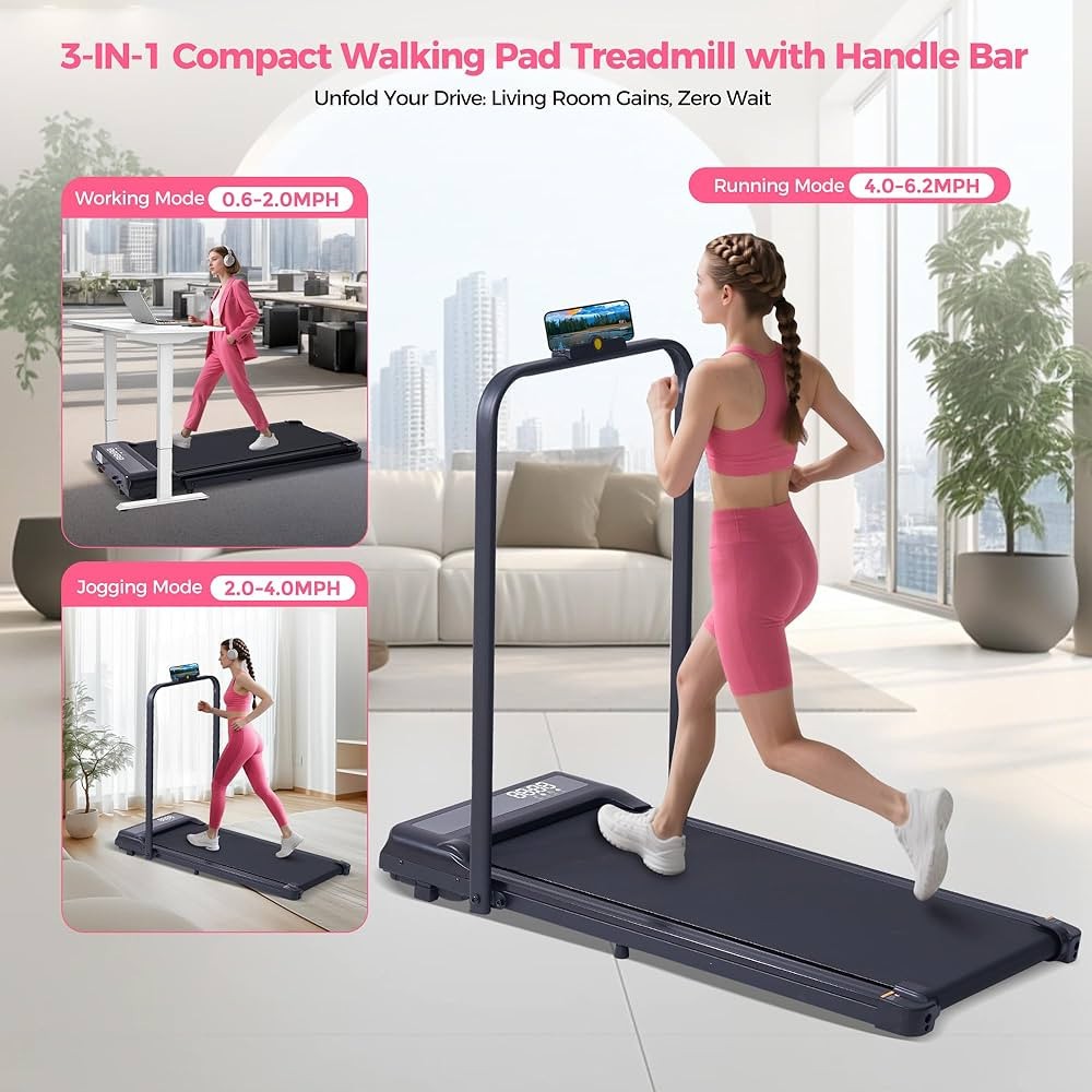 Treadmill with Handles for Home Small, 3.0HP Electric Compact Walking Pad Treadmills with Handle ... | Amazon (US)