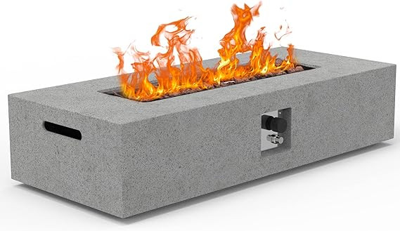 Essential Lounger 56 Inch Firepit Table for Outside, 50,000 BTU Rectangular Concrete Outdoor Fire... | Amazon (US)