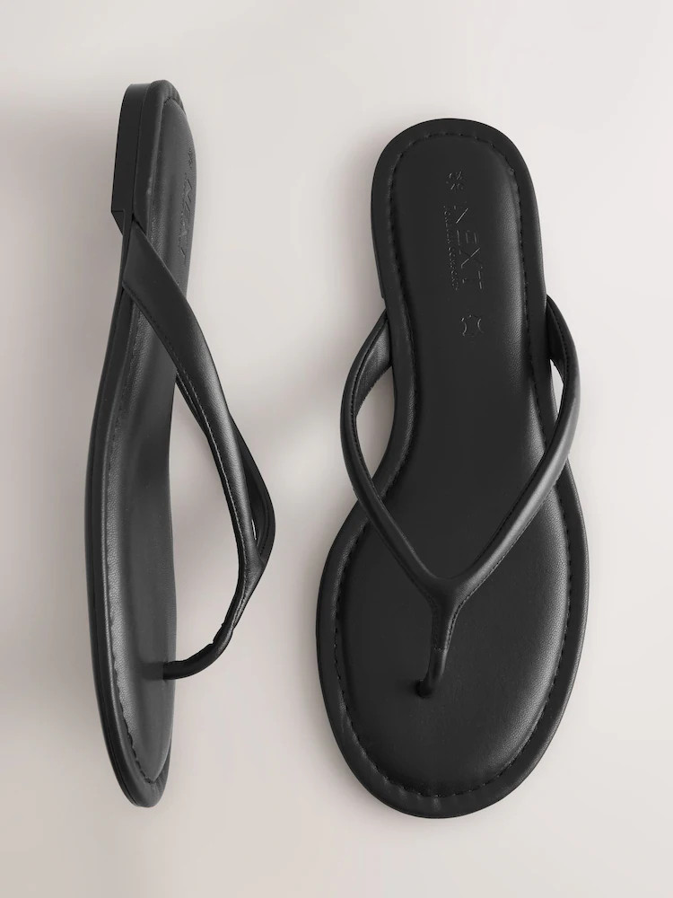 Buy Black Standard/Wide Fit Forever Comfort® Round Toe Leather Thong from Next Ireland | Next EU
