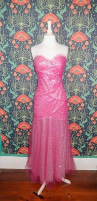 Vintage Y2K Pink Tulle Silver Sequin Strapless Mermaid Prom Hoco Formal Dress | eBay | eBay US