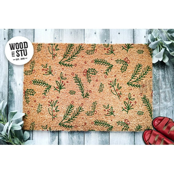Holly Branches Pattern Door Mat | Winter Doormat | Welcome Mat | Cute Christmas Door Mat | Winter... | Walmart (US)