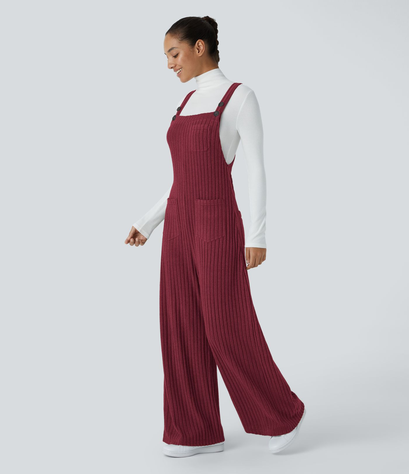 Ribbed Knit Pockets Casual Overalls | HALARA