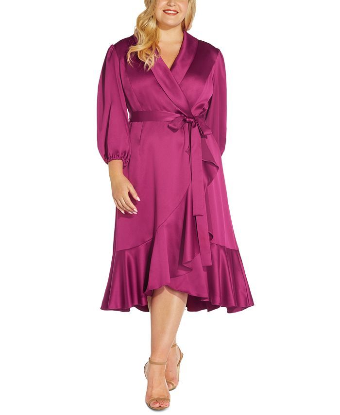 Adrianna Papell Plus Size Ruffled Belted Dress & Reviews - Dresses - Plus Sizes - Macy's | Macys (US)
